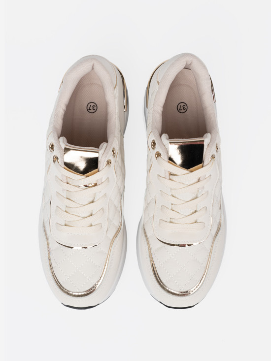 Beige Sneakers with Shimmering Gold Accents