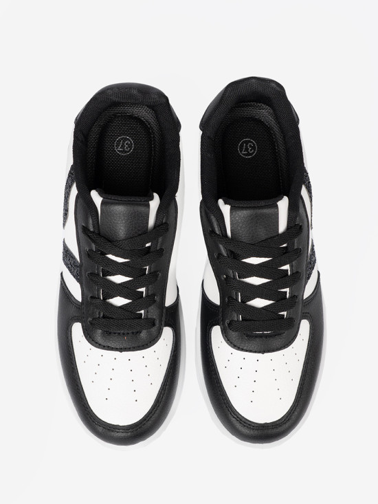 Stylish Black and White Sneakers with Glittering Details