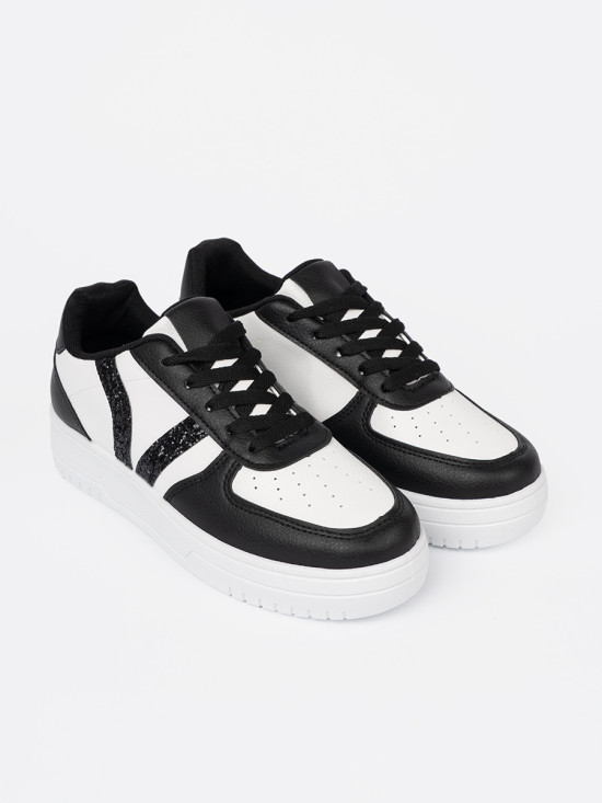 Stylish Black and White Sneakers with Glittering Details
