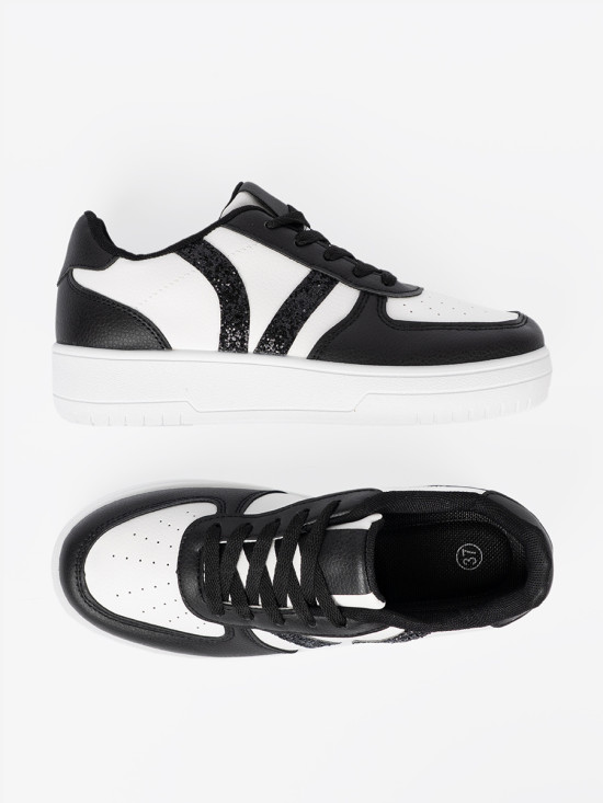 Stylish Black and White Sneakers with Glittering Details