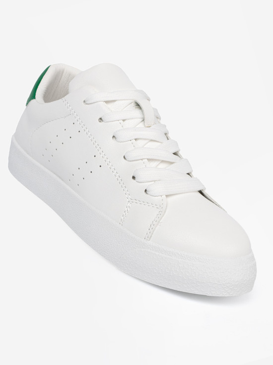 Classic White Sneakers with Green Accent