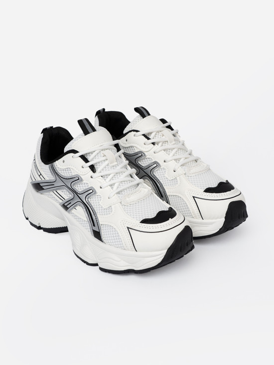 Black and White Comfortable Sneakers with Mesh