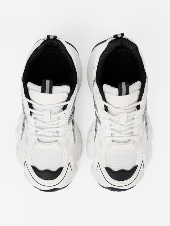 Black and White Comfortable Sneakers with Mesh
