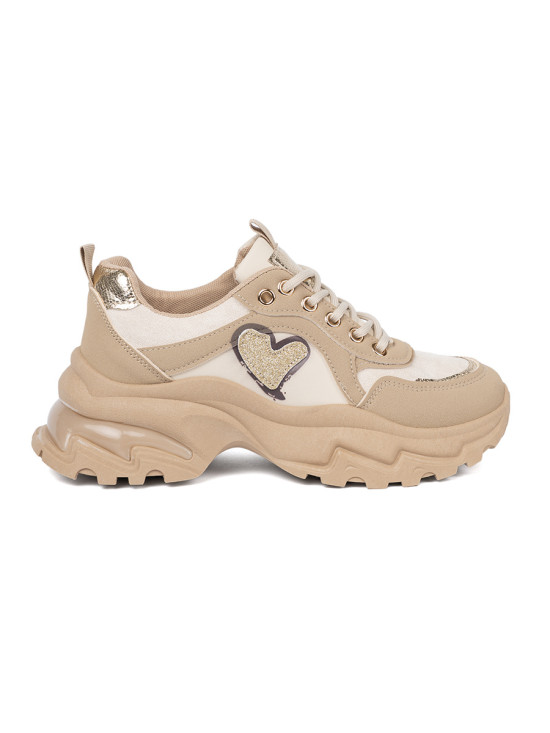 Beige Sneakers with Decorative Golden Heart