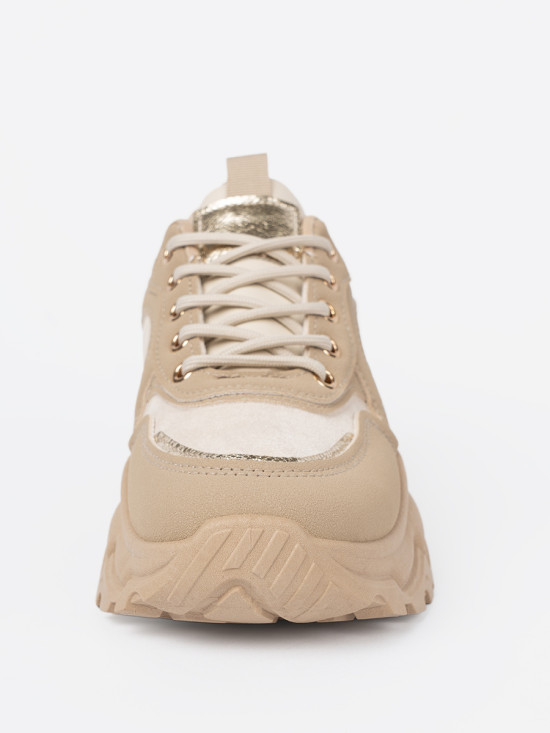 Beige Sneakers with Decorative Golden Heart