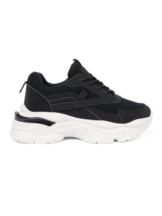Black Sport Sneakers on Thick White Sole