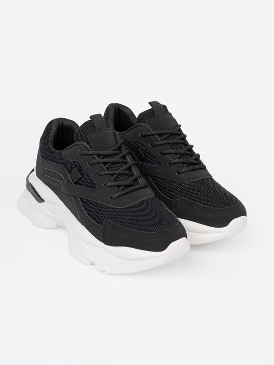 Black Sport Sneakers on Thick White Sole
