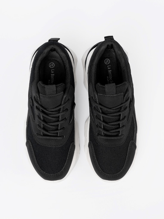 Black Sport Sneakers on Thick White Sole