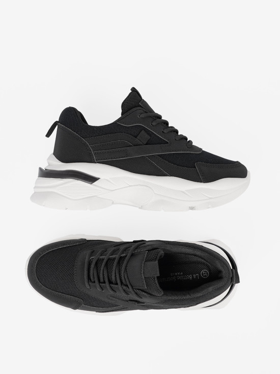 Black Sport Sneakers on Thick White Sole