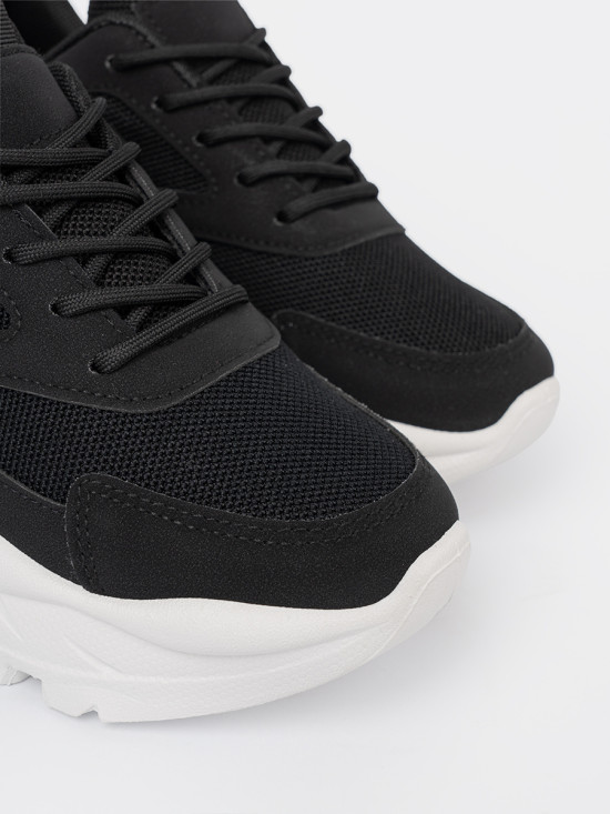 Black Sport Sneakers on Thick White Sole