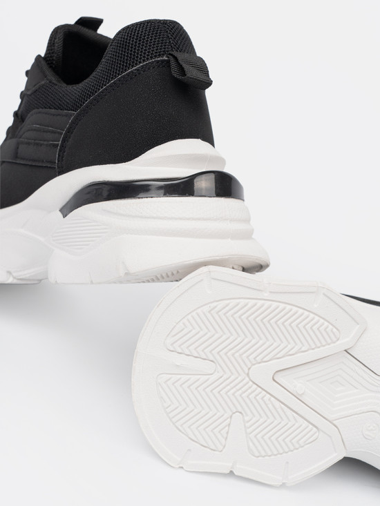 Black Sport Sneakers on Thick White Sole