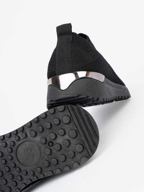 Black Sporty Slip-On Sneakers with Mesh Upper