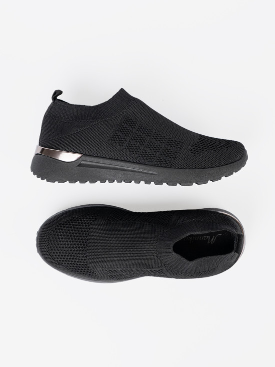 Black Sporty Slip-On Sneakers with Mesh Upper