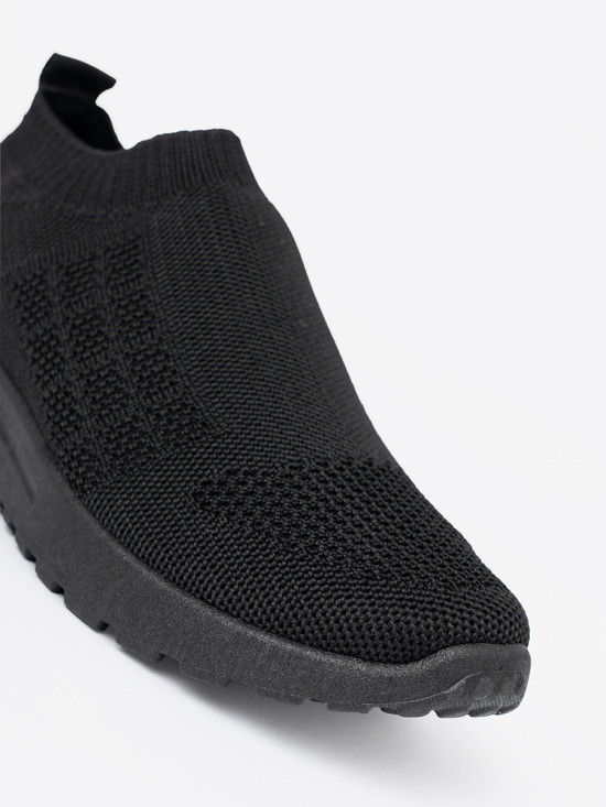 Black Sporty Slip-On Sneakers with Mesh Upper