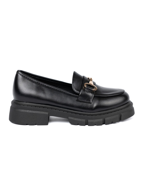Classic Black Moccasins with Metal Buckle