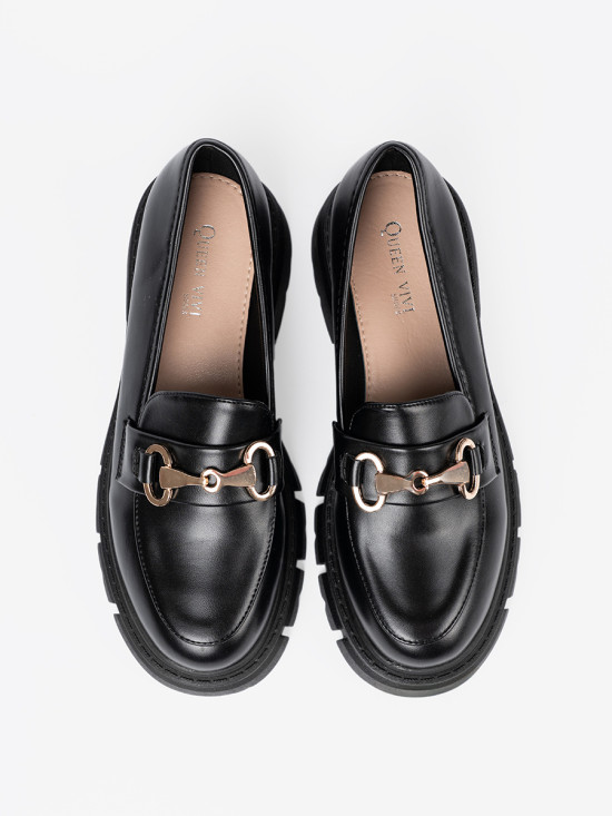 Classic Black Moccasins with Metal Buckle