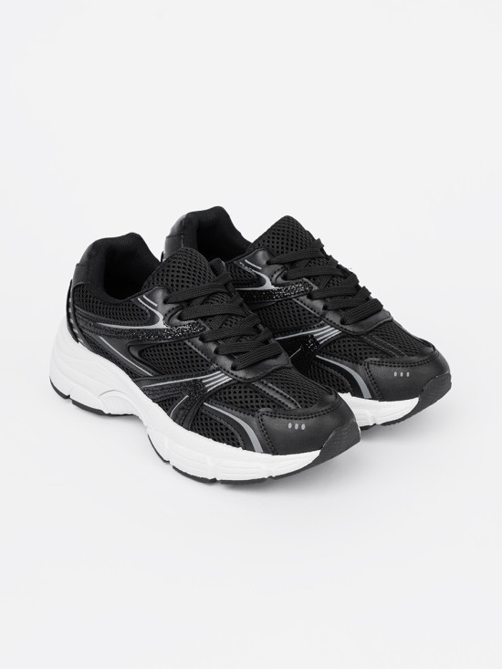 Black Sneakers with Mesh and White Sole