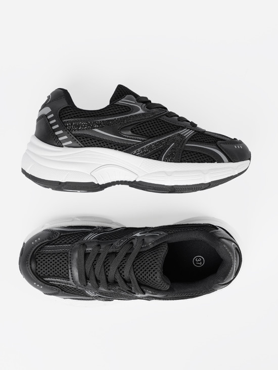 Black Sneakers with Mesh and White Sole