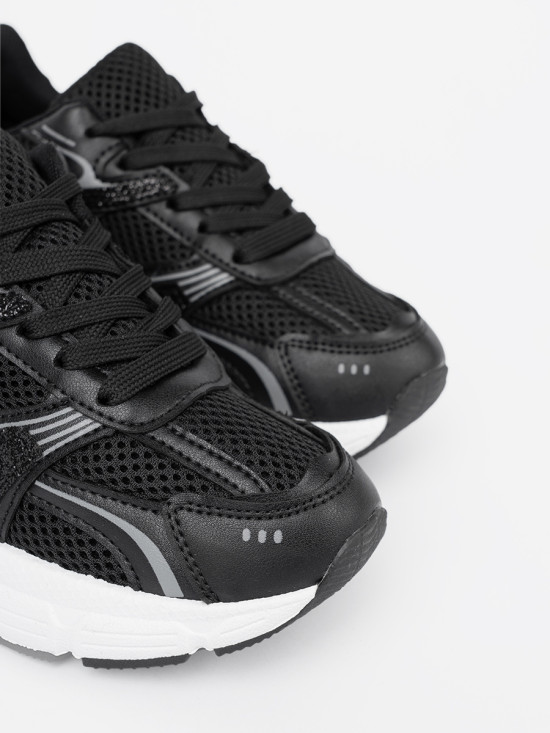 Black Sneakers with Mesh and White Sole