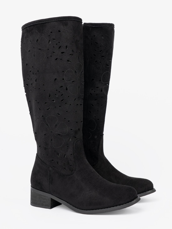 Black Suede Knee-High Boots