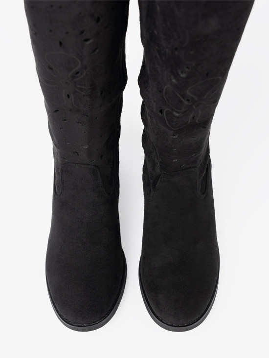 Black Suede Knee-High Boots