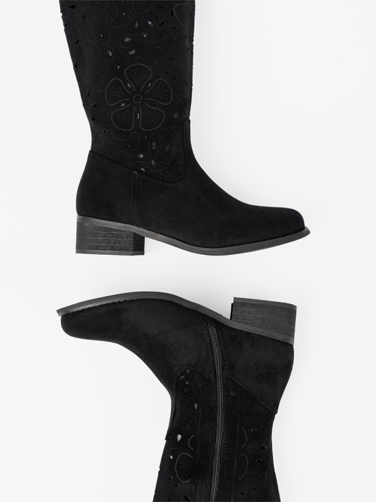 Black Suede Knee-High Boots