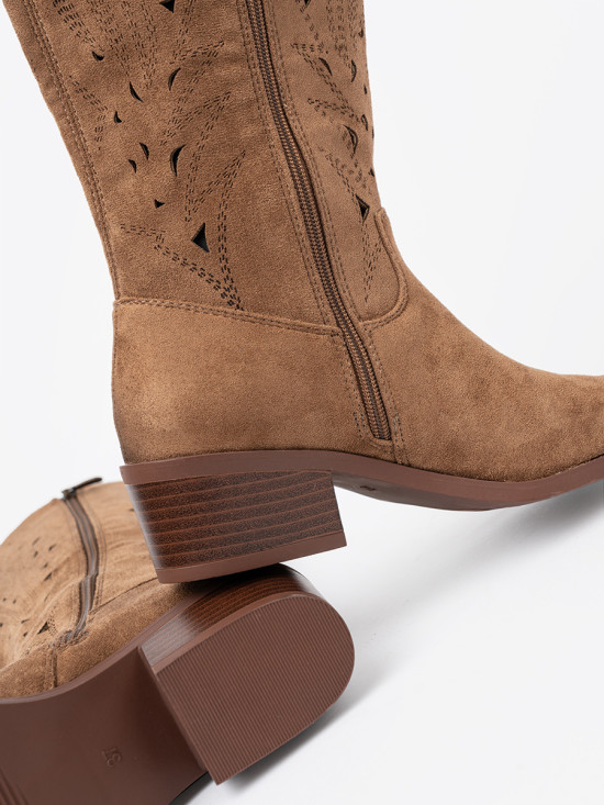 Brown Knee-High Cutout Boots