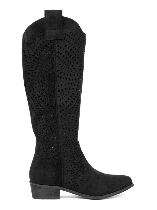 Black Cut-Out Cowboy Style Boots