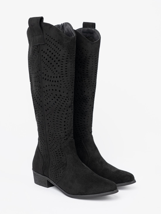 Black Cut-Out Cowboy Style Boots