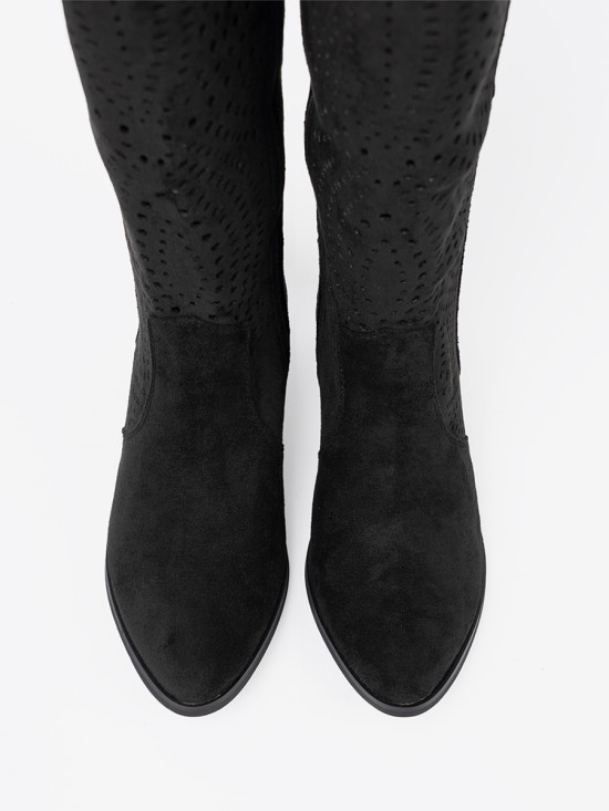 Black Cut-Out Cowboy Style Boots