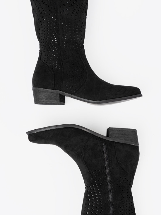 Black Cut-Out Cowboy Style Boots