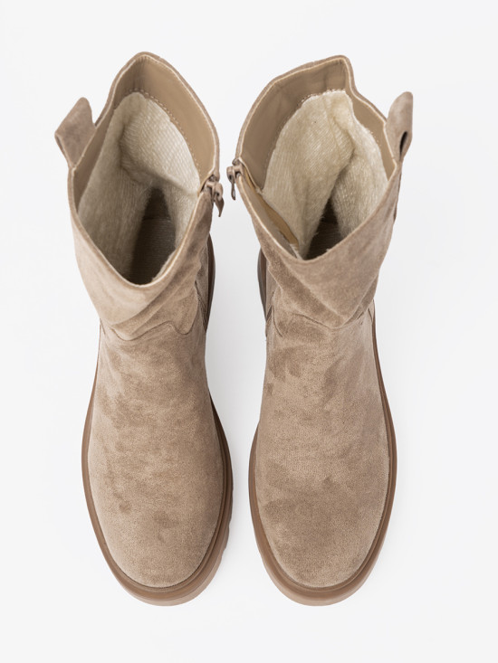 Beige Ankle Boots with Thick Sole