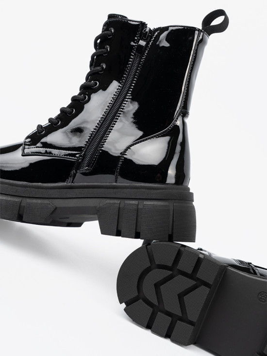 Black Patent Ankle Boots on Chunky Sole