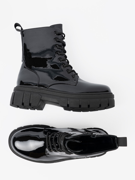Black Patent Ankle Boots on Chunky Sole