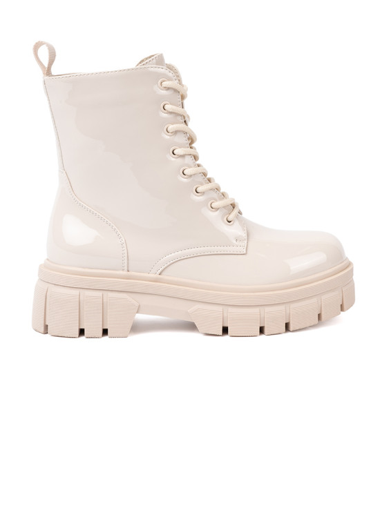 Stylish Patent Ankle Boots in Light Beige