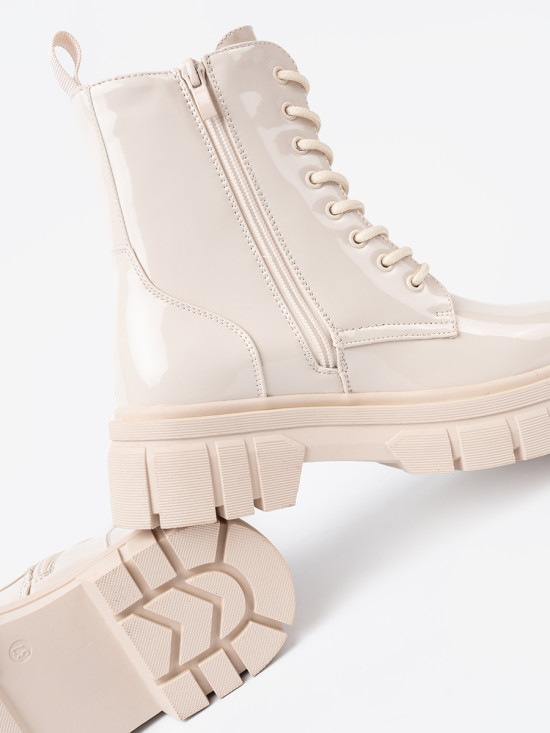 Stylish Patent Ankle Boots in Light Beige