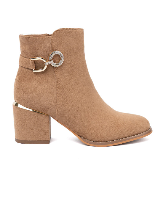 Stylish ankle boots in light brown with golden details