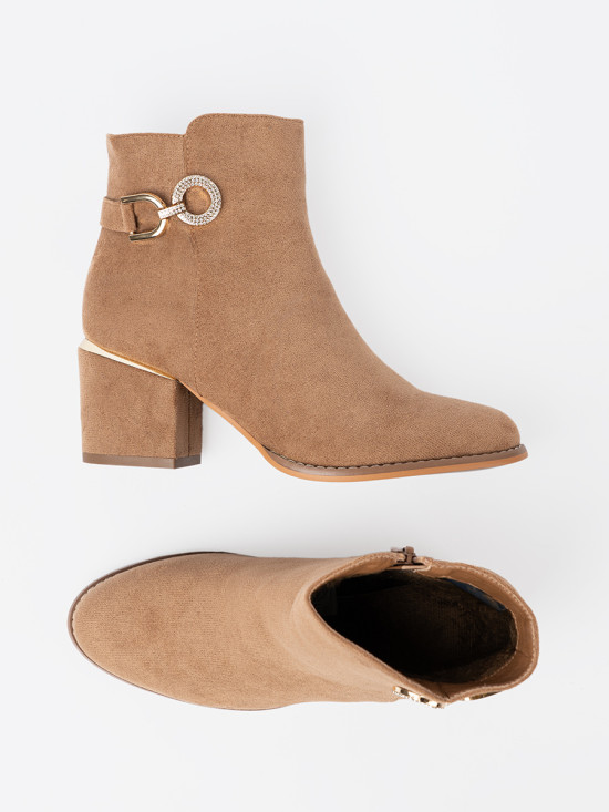 Stylish ankle boots in light brown with golden details