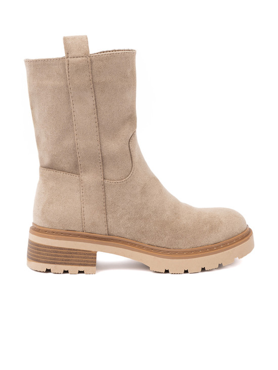 Minimalist Beige Ankle Boots in Soft Suede