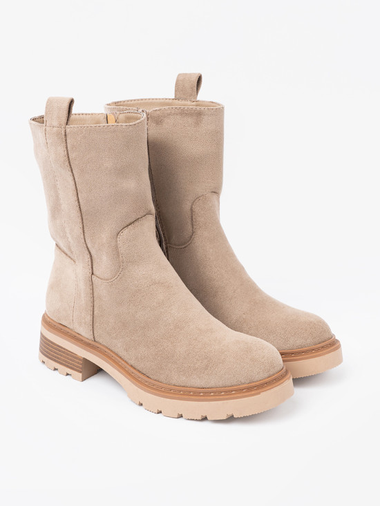 Minimalist Beige Ankle Boots in Soft Suede