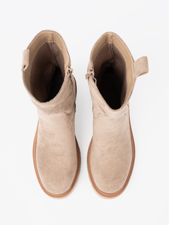 Minimalist Beige Ankle Boots in Soft Suede
