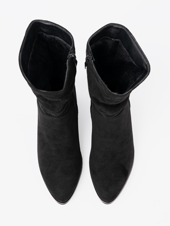 Black Suede Ankle Boots with Elegant Gathering