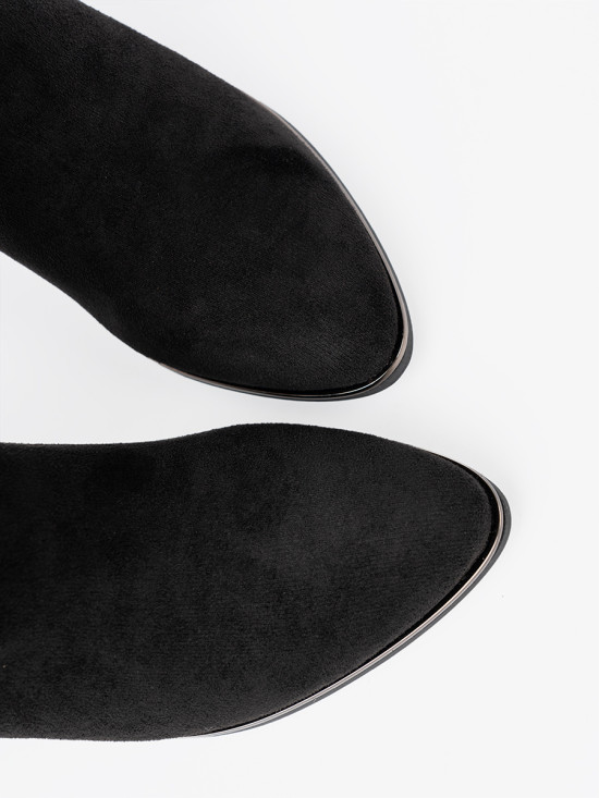 Black Suede Ankle Boots with Elegant Gathering