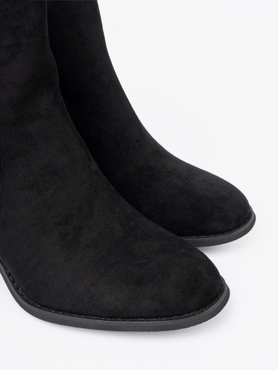 Black Suede Ankle Boots with Block Heel