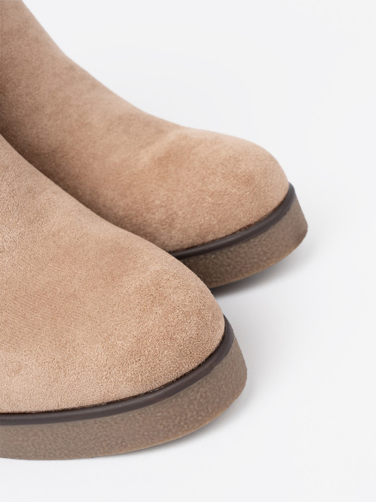 Beige Wedge Ankle Boots with Decorative Buckle