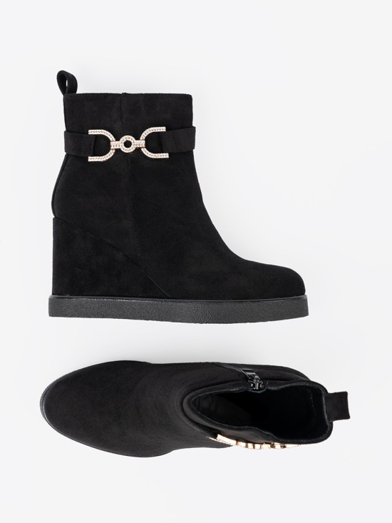 Black Suede Ankle Boots with Elegant Buckle