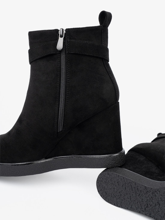 Black Suede Ankle Boots with Elegant Buckle