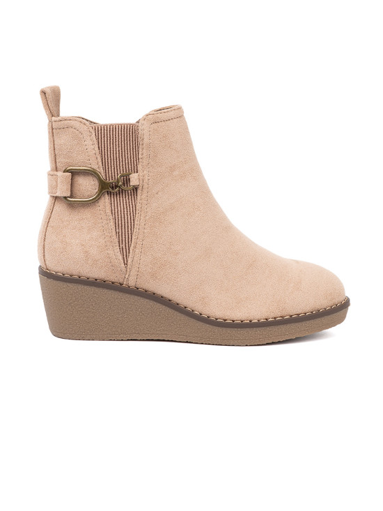 Beige Ankle Boots on Comfortable Low Wedge