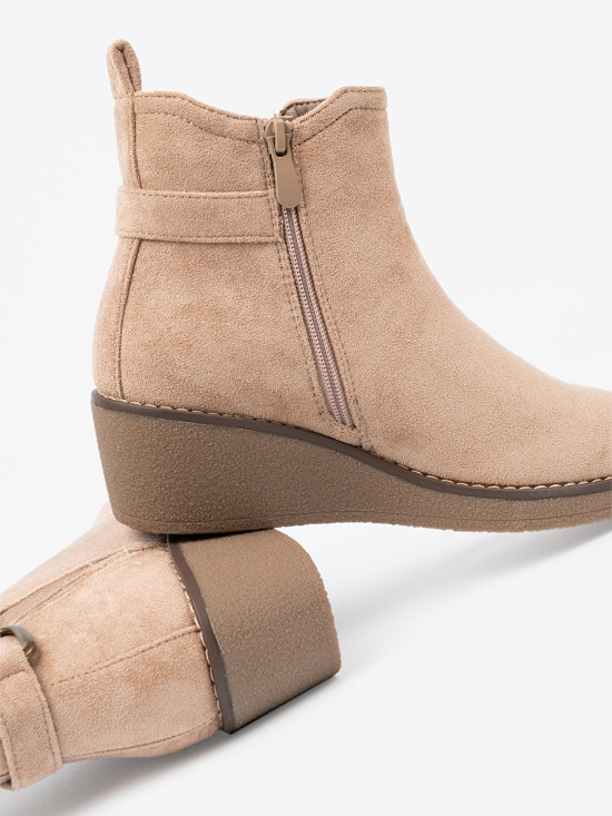 Beige Ankle Boots on Comfortable Low Wedge
