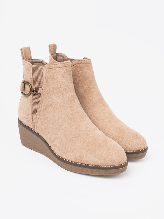 Beige Ankle Boots on Comfortable Low Wedge